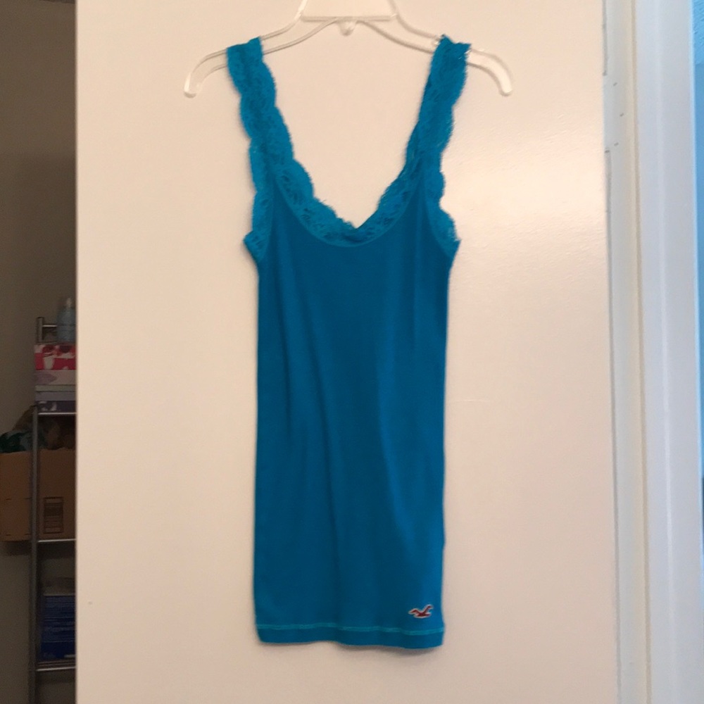 Blue lace straps tank top